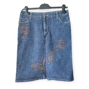 Vintage Y2K Point Zero Embroidered Stretch Denim Miniskirt dark blue size 7/8